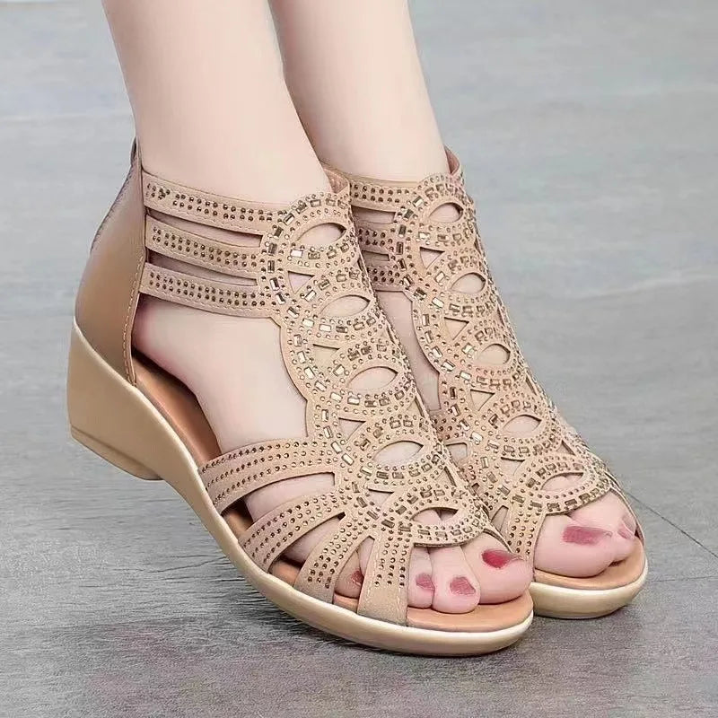 Soft Leather Roman Sandals β Comfortable Wedge Sole for Summer