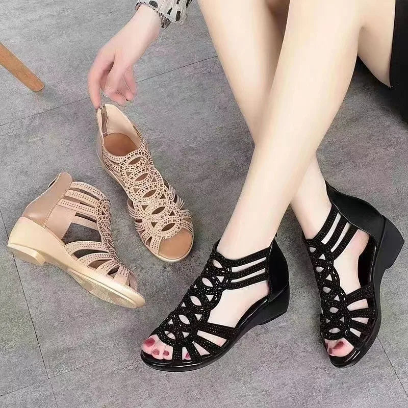 Soft Leather Roman Sandals β Comfortable Wedge Sole for Summer
