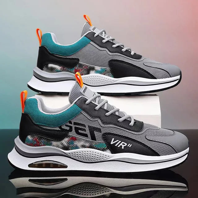 Men's High-Top Sneakers β Mesh & Leather Platform Shoes for Year-Round Comfort