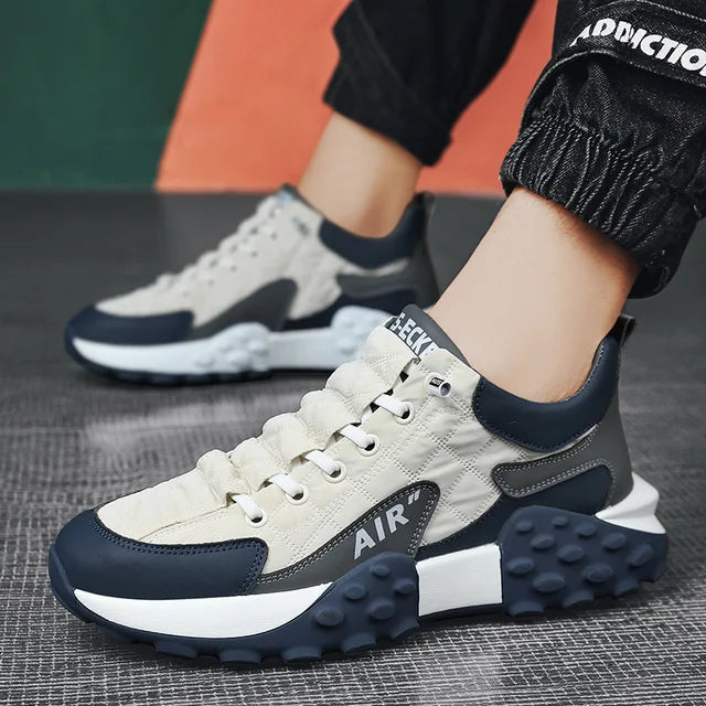 Men's High-Top Sneakers β Mesh & Leather Platform Shoes for Year-Round Comfort