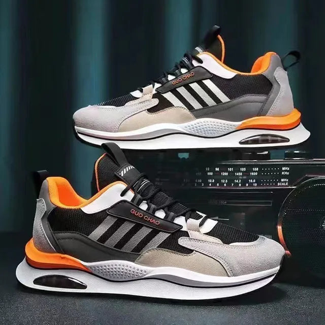 Men's High-Top Sneakers β Mesh & Leather Platform Shoes for Year-Round Comfort