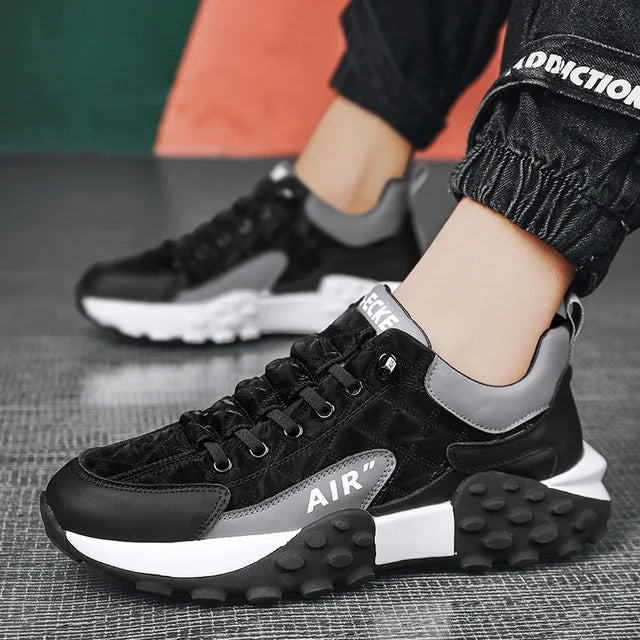 Men's High-Top Sneakers β Mesh & Leather Platform Shoes for Year-Round Comfort