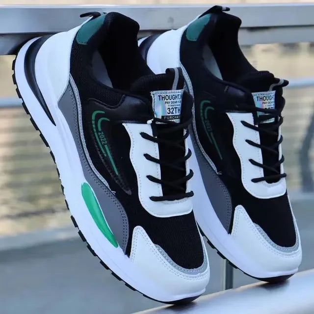Men's High-Top Sneakers β Mesh & Leather Platform Shoes for Year-Round Comfort