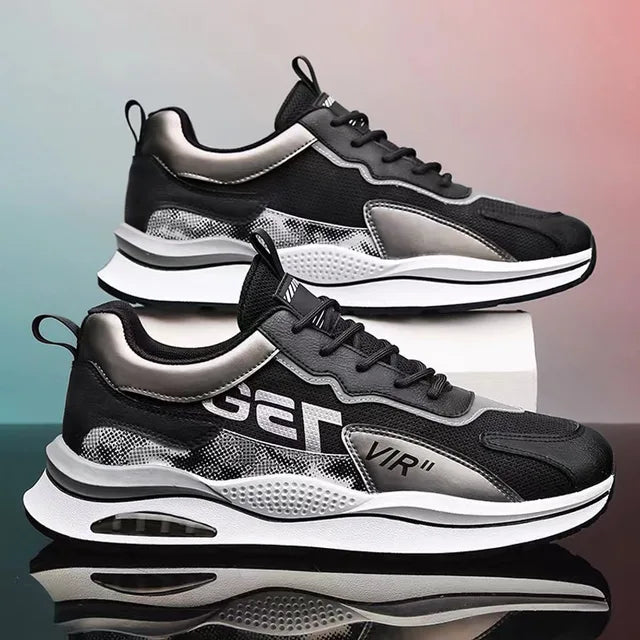 Men's High-Top Sneakers β Mesh & Leather Platform Shoes for Year-Round Comfort
