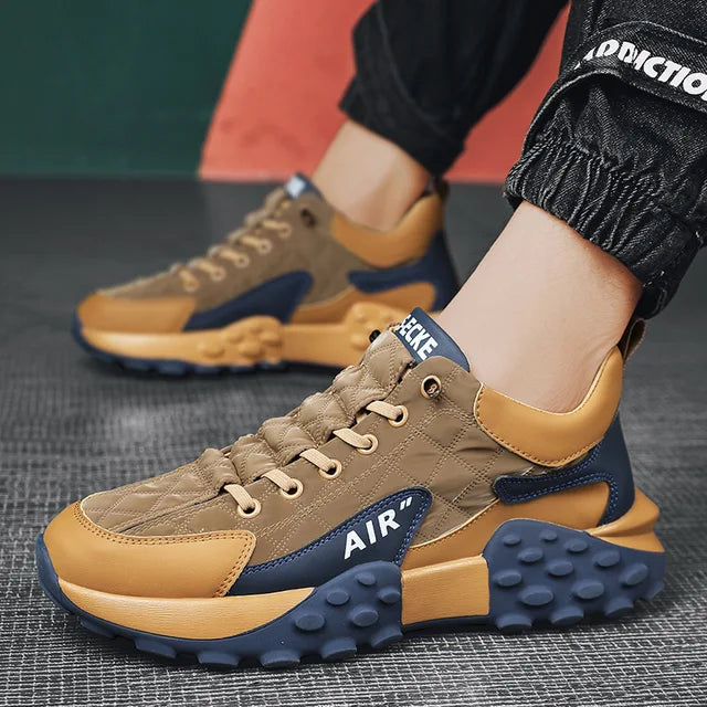 Men's High-Top Sneakers β Mesh & Leather Platform Shoes for Year-Round Comfort