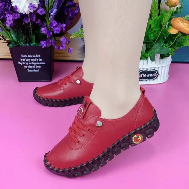Sneakers Women Platform Loafers β Lace-Up Leather Flats for Spring Casual Wear
