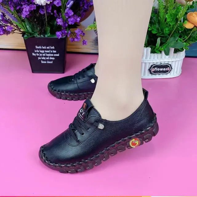 Sneakers Women Platform Loafers β Lace-Up Leather Flats for Spring Casual Wear