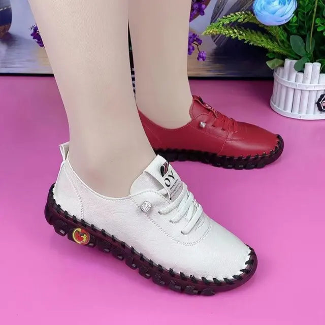 Sneakers Women Platform Loafers β Lace-Up Leather Flats for Spring Casual Wear