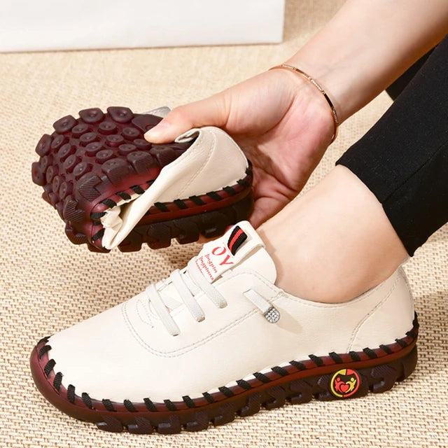 Sneakers Women Platform Loafers β Lace-Up Leather Flats for Spring Casual Wear