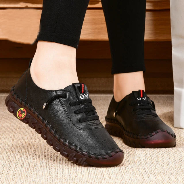 Sneakers Women Platform Loafers β Lace-Up Leather Flats for Spring Casual Wear