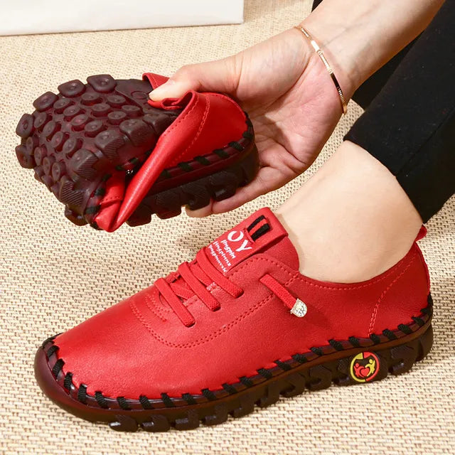 Sneakers Women Platform Loafers β Lace-Up Leather Flats for Spring Casual Wear