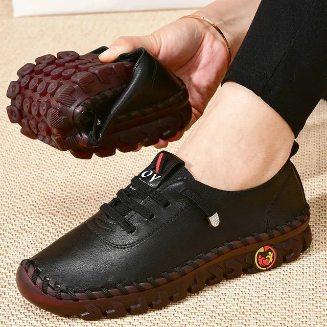 Sneakers Women Platform Loafers β Lace-Up Leather Flats for Spring Casual Wear
