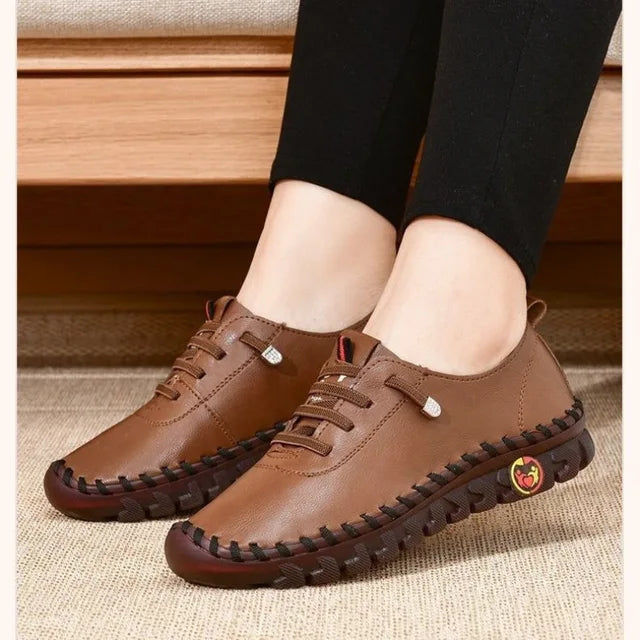 Sneakers Women Platform Loafers β Lace-Up Leather Flats for Spring Casual Wear