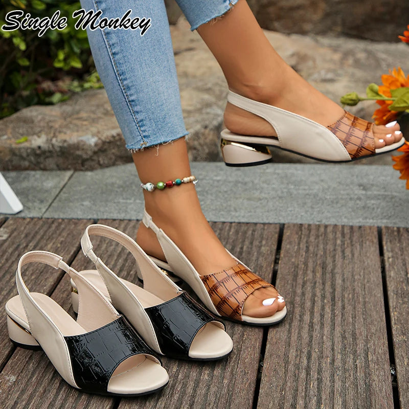 Women's Mid-Heel Sandals β Chunky Slingback Summer Shoes 2025